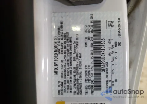 2019 Ford Fusion Se из США, поврежденный, VIN 3FA6P0LU6KR137635